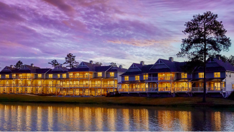 A view of a bunch of condos and villas on a lake in Georgia. 