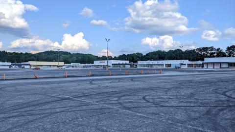 A huge parking lot and shopping center in Atlanta. 