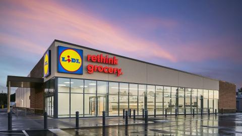 A rendering of a new Lidl grocery store being built in Kirkwood Atlanta. 