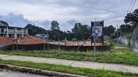 A photo showing a townhome construction site on a rainy day in Atlanta. 