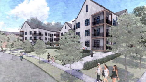 A new white and wood apartment complex proposed for Atlanta's Decatur neighborhood.