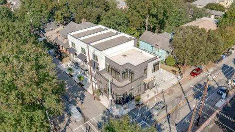 An overview of a project on a street corner in Atlanta that's now open. 