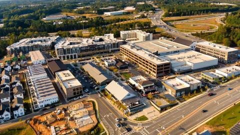 A large mixed-use development in suburban Atlanta with offices, homes, and restaurants.