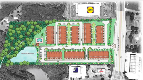 A rendering of a townhome development coming to the Atlanta suburbs. 