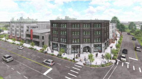 A rendering of a new development site and remade intersection in Atlanta. 