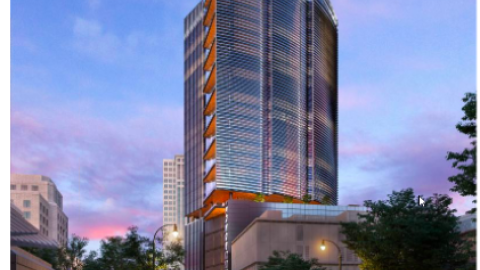Rendering against a blue sky for a tall new office building in Atlanta. 