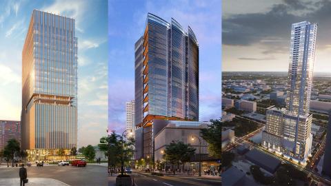 A rendering showing three skyscrapers planned for the Midtown neighborhood of Atlanta. 