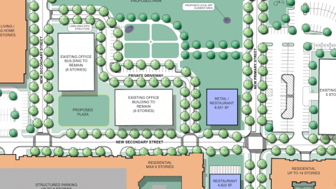 A site plan for a large mixed-use community planned in suburban Atlanta, shown in green and orange.
