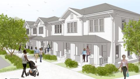 An image showing the location of a white new building with many affordable home options in Atlanta.