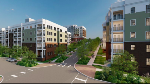 An image showing a large apartment community and parks on the southside of Atlanta.