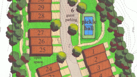 An image showing an aerial view of where a project with 50 townhomes is being built north of Atlanta. 