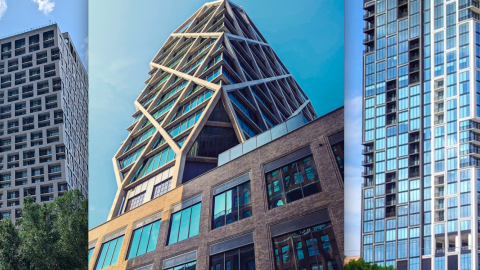 An image showing three new high-rise towers under blue skies in an urban district in Atlanta. 